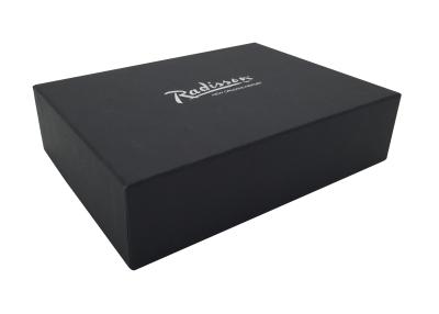 China Hotel Black Fancy Paper Rigid Gift Box Silver Stamping Logo With Drawers for sale