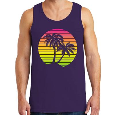 China Custom Fitness Logo Gym Coconut Tree Print Sleeveless Tank Top Men QUICK DRY Mens Stringer Tank Top for sale