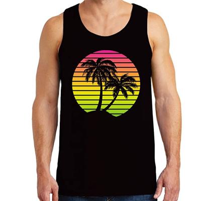 China Bodybuilding Mens Muscle Stringer Gym Fitness Singlet Workout Cotton Tree Print Coconut Tank Top QUICK DRY for sale