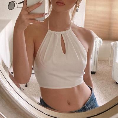 China QUICK DRY summer white backless halter lace up sexy women ladies crop top for sale