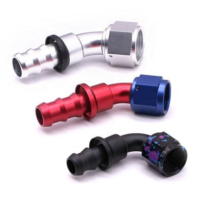 China Oil Tank Red Blue Aluminum Swivel AN4 AN6 AN8 AN10 AN12 Female Premium Push On Pipe Ends Fittings 45 90 for sale