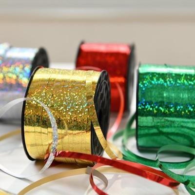 China 5mmx100yards Christmas Plastic Holographic Balloon Edging Ribbon for Balloon Accessories or Cake String Ribbon for sale