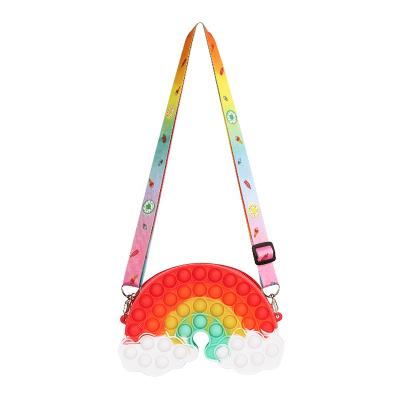 China Wholesale Cute Fun Rainbow Stirs Bag Purse Busy Person Toys Shoulder To Bag Simple Worry Sensory Restless Person Toy Bag for sale