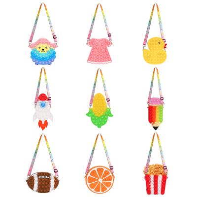 China New Arrival Silicone Cute Strawberry Handbag Push Bubble Noise Busy Person Toy Sensory Bag for Kids and Adult for sale