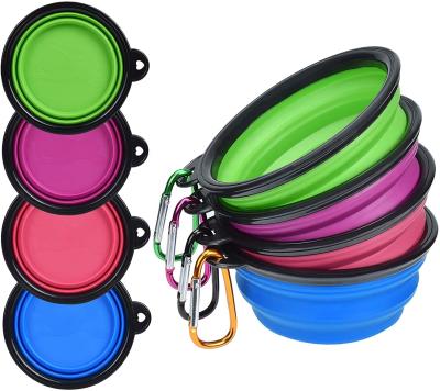 China Viable Custom Logo Portable Silicone Collapsible Travel Dog Bowl with Hook Portable Dog Driver Bowl for sale