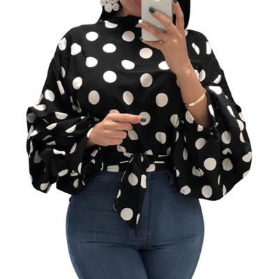 China New Arrivals Anti-Shrink Plus Size Women's Clothing Women's T-Shirts Wave Dot Lantern Sleeve Women Blouses for sale