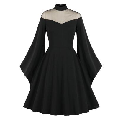 China Halloween Anti-Static Black Queen Mesh Flared Sleeve Quilting Trendy Dresses Ladies Elegant Casual Wear Women Clothing for sale