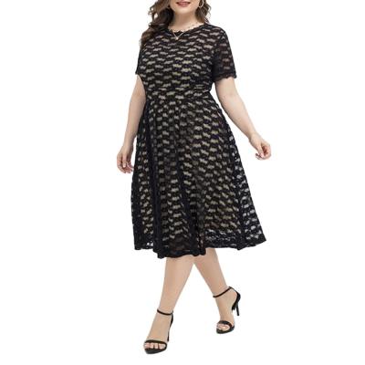 China Anti-Static Fat Women 4XL Plus Size Black Lace Short Sleeve Casual Dress Women Ladies Chic Maxis Dresses for sale