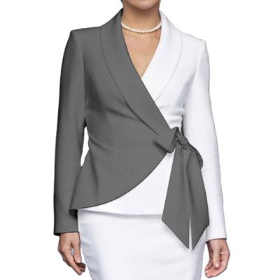 China Gray Color Block Elegant Fashion Blazer Jacket Ladies Anti-Wrinkle Formal Blazers Women for sale