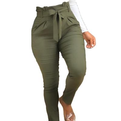 China Anti-Wrinkle Women's High Waist Casual Pencil Pants With Bow-knot And Pockets For Work for sale