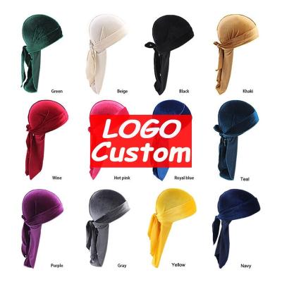 China Multifunctional Bandanas Logo Custom Designer Velvet Silk Durags For Women Men for sale