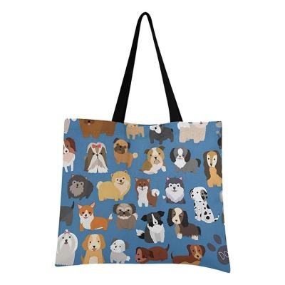 China Economic New Fashion Cartoons Animals Pattern Custom Printed Cute Hand Canvas Cotton Multifunctional Shopping Bag for sale