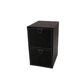 China Promotion Luxury Black Packaging Box With Two Layers Drawer Leather Covered With Handle Each Drawer for sale