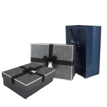 China Wholesale promotion gift handbag box with ribbon notbow logo template custom gift box for sale