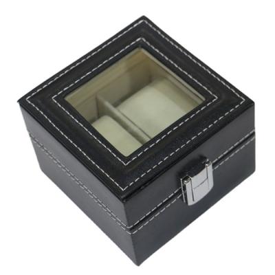 China Promotion Classic Style Custom Leather Watch Box For Two Watches Packaging With Window Display Box for sale