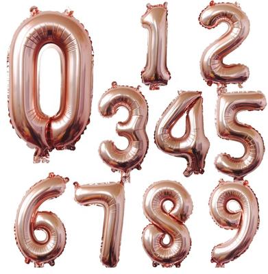 China Gift Toy Wholesale 16 inch 32 inch 40 inch Rose Gold Helium Foil Number Balloons for sale