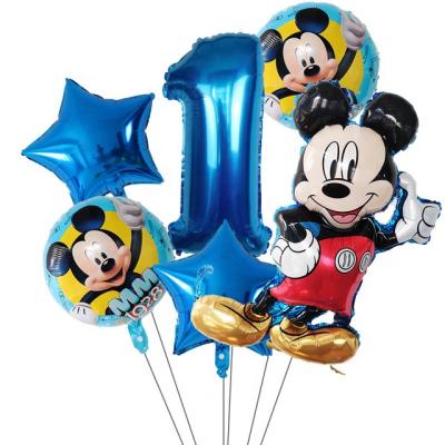 China Gift Toy 6pcs Mickey Minnie Mouce Round Foil Helium Cartoon Drop Set Number Balloon Set for sale