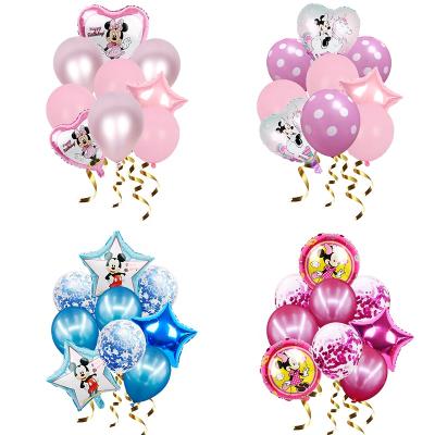 China Gift Toy 9pcs Mickey Minnie Helium Foil Cartoon Round Drops Set Metallic Latex Confetti Balloon Set for sale