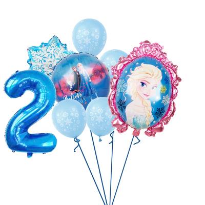 China Gift Toy 8pcs Princess Foil Jelly Cartoon Round Globes Set With 18Inch Plane Balloon Set For Decoration for sale