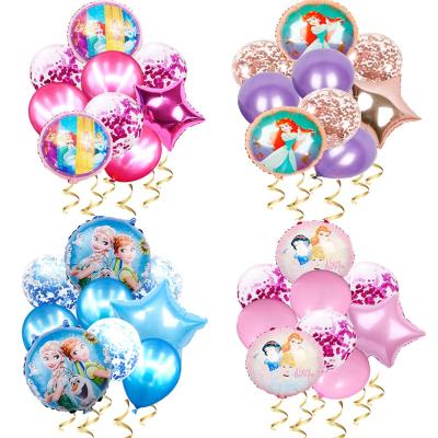 China Round Foil Jelly Cartoon Toy 9pcs Princess Doll Helium Drops Set Metallic Latex Confetti Balloon Set for sale