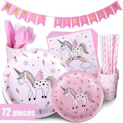 China Festival Decoration/Wedding/Party Toy/Gift/Package Custom Unicorn Theme Tableware Cup Plate Set Item for Kids Birthday Party Decorations for sale