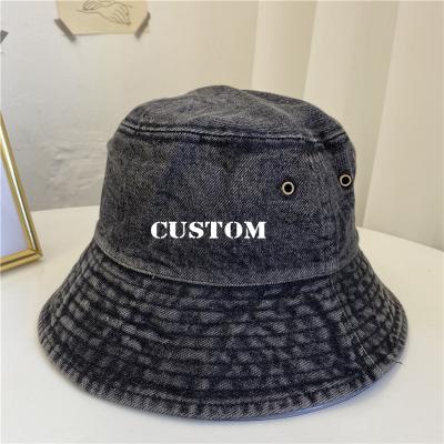 China Wholesale Custom Logo Women Jeans Bucket Hat Striped Plain Cotton Distressed Denim Bucket Hat for sale