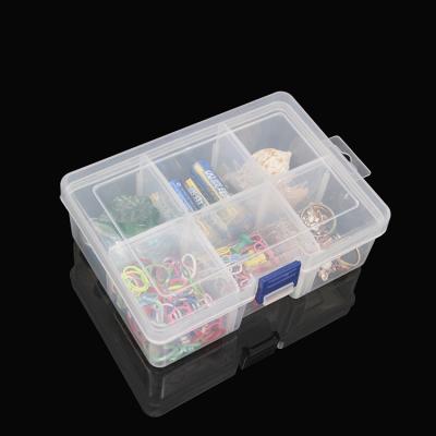 China Lightweight 6 Compartments Transparent Plastic Storage Box With Adjustable Dividers for sale