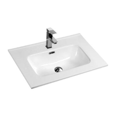 China Durable single hole thin edge white counter mounting above vanity ceramic cabinet basin for sale