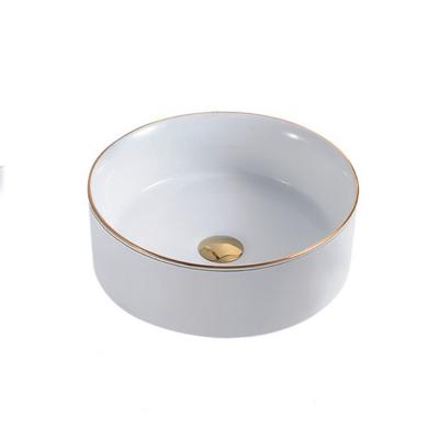 China Cheap price ceramic gold luxury modern lavamano vessel sinks countertop bathroom art basin for sale