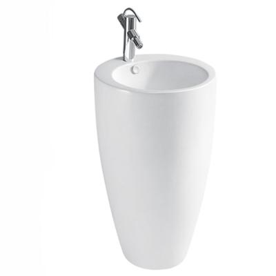 China Washroom solid high quality white ceramic round pedestal wash basin with faucet for sale