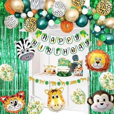 China LEMON Safari Birthday Decorations Jungle Theme Paper Party Supplies Set Animal Foil Balloons for sale