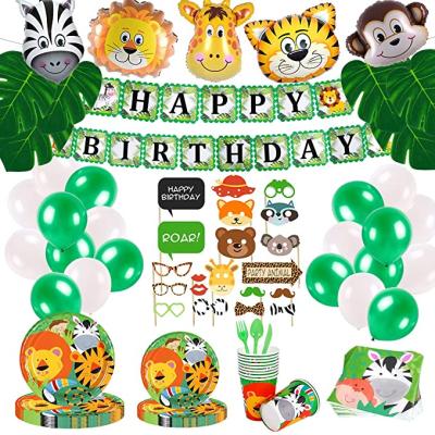 China Animal Shaped Baby Shower LEMON Jungle Theme Happy Birthday Banner Tableware Party Decorations Birthday Boy Girl Baby Shower for sale