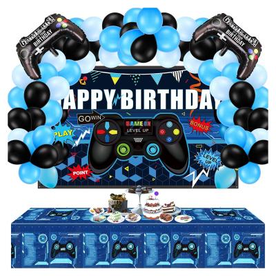 China Birthday LEMON Video Game Party Supplies Happy Birthday Game Backdrop Balloons Arch Garland Kit Table Covers Controller Balloons for sale