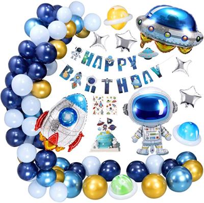 China Birthday LEMON Astronauts Rockets Happy Birthday Banner Balloons Globos Metalicos Stickers Outer Space Theme Party Decorations Supplies for sale