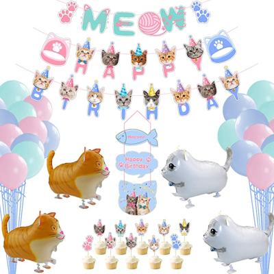 China Cat Face Banner Dog Cat Birthday Party Supplies Decoration HAPPY BIRTHDAY and MEOW Cat Party Decorations LEMON Birthday for sale