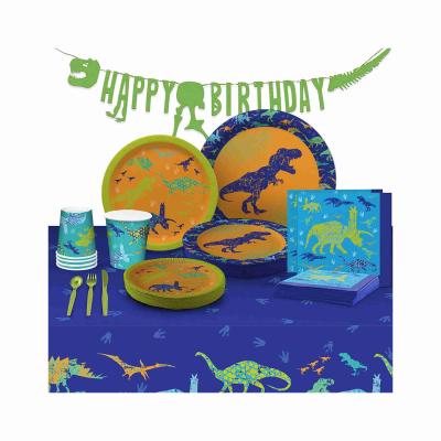 China Birthday LEMON Dinosaur Party Supplies Dinosaur Decorations Set For Birthday Party Happy Banner Table Cover Utensil Sets Theme Pack for sale