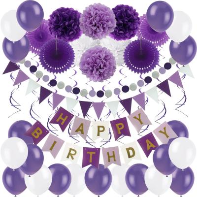 China Birthday LEMON Birthday Banner Bunting With Fan Tissue Paper Flowers Hanging Purple Swirl Lavender Lavender Theme Party for sale