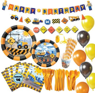 China Birthday LEMON Construction Birthday Party Supplies Truck Party Supplies Plate Cups Spoon Construction Birthday Decorations For Boys for sale