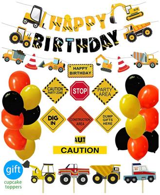 China Birthday LEMON Building Party Supplies Set Balloons Globos Dump Truck Party Decorations Kits For Kids Birthday Party for sale