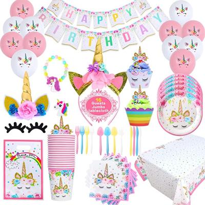 China LEMON Unicorn Party Decorations Supplies Birthday Cake Plates Cups Napkins Tablecloth Disposable Globos Paper Supplies for sale