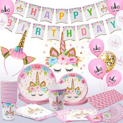 China Unicorn Birthday Party Balloons Globos Birthday Party Head Band LEMON Supplies Decorations Paper Plates, Cups, Napkins For Girls Kid for sale