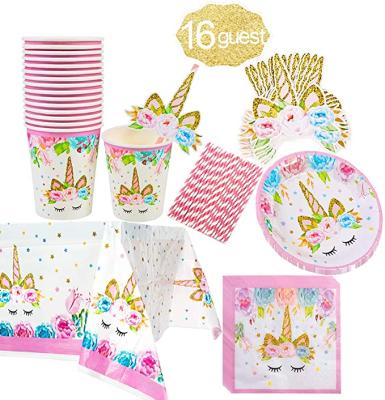 China Birthday LEMON Unicorn Birthday Party Balloons Globos Party Supplies Decorations Paper Plates, Cups, Napkins For Girls Kids for sale