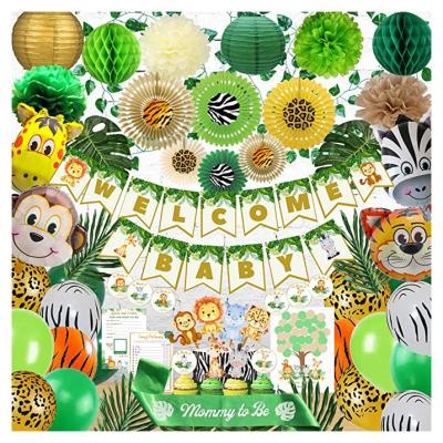 China Baby Shower LEMON Jungle Baby Shower Decorations for Boy or Girl Safari Baby Banner, Balloons, Leaves, Games, Sash Birthday Party Supplies for sale