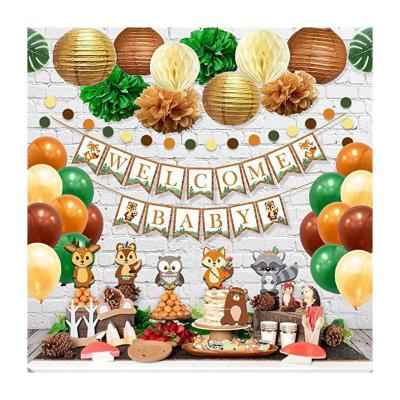 China Baby Shower LEMON Woodland Animals Gender Reveal Party Supplies Welcome Baby Banner Balloons Pompoms Leaves Boy or Girl Decorations for sale