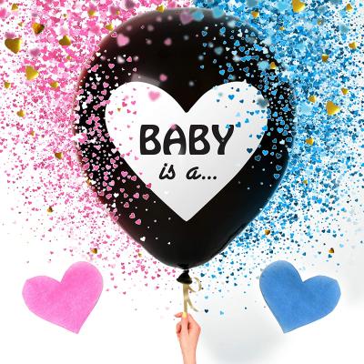 China Gender Reveal 36 inch Baby LEMON Gender Reveal Large Black Balloons with Pink and Blue Heart Shape Confetti Packets for Boy or Girl Party Supplies for sale