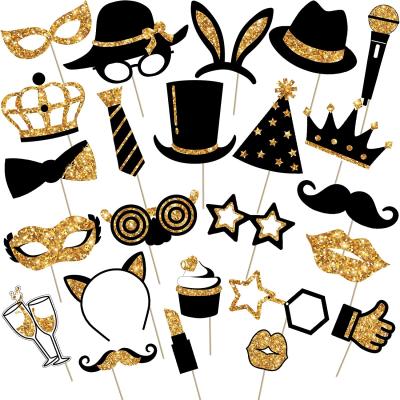 China Party Decorations LEMON Gold Party Photo Booth Props Mix of Hats, Wine Glass, Lipstick, Tie, Wreaths and More for Variety Party Supplies Wedding for sale