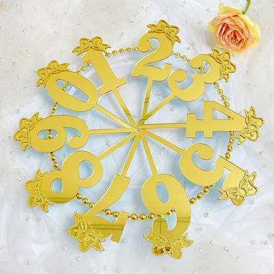 China Small Bow Acrylic Number Wreath Gold Cake Decoration LEMON Cake Topper Dessert Stand Birthday Party Supplies for sale