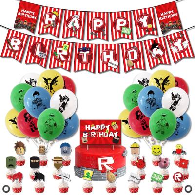 China Virtual World Balloon Topper Happy Birthday Banner Latex Birthday Gift LEMON Roblox Virtual World Theme Kids Birthday Party Decoration Cake Topper for sale