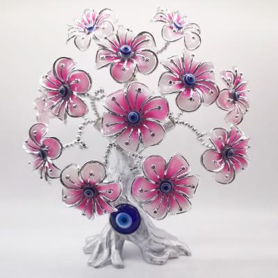 China Art Blue Evil Eye Pink Silver Lucky Tree Folk Flower of Life For Protection Gift Resin Home Decoration for sale