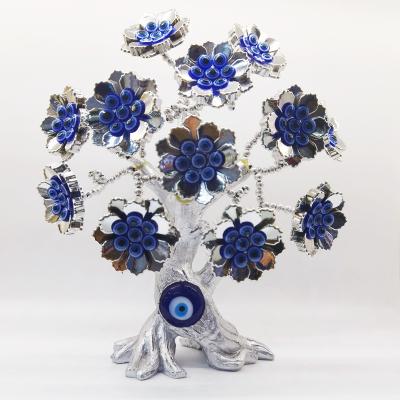 China Art Handmade Blue Evil Eye Hexapetalous Silver Lucky Tree Folk Flower of Life for Protection Gift Resin Home Decoration for sale